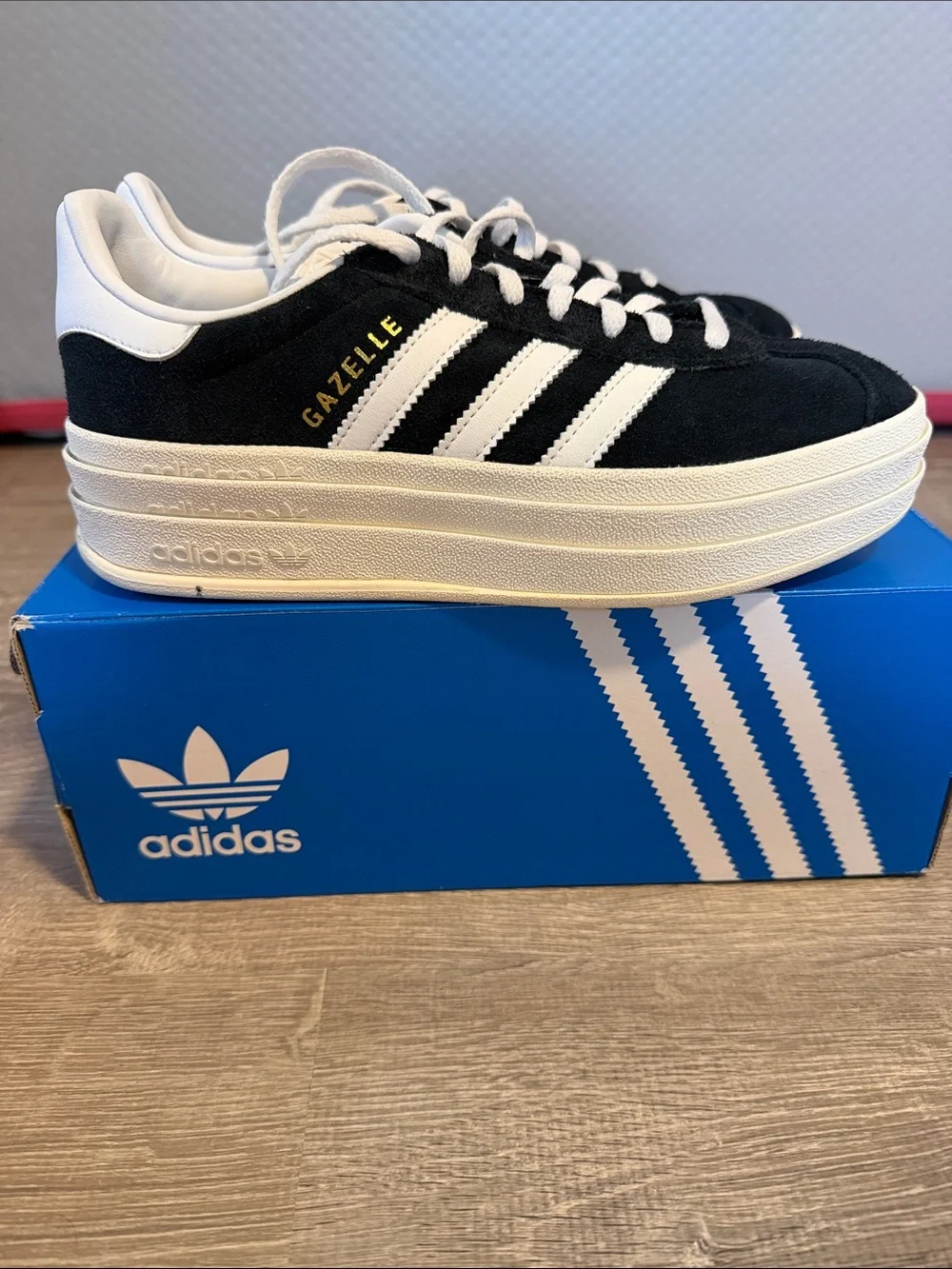 Adidas Women’s Black and White Gazelle Bold Platform Sneaker